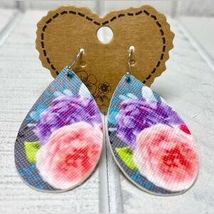 Fashion Jewelry Faux Leather Earrings Floral Pattern Teardrop Dangle/Drop Style